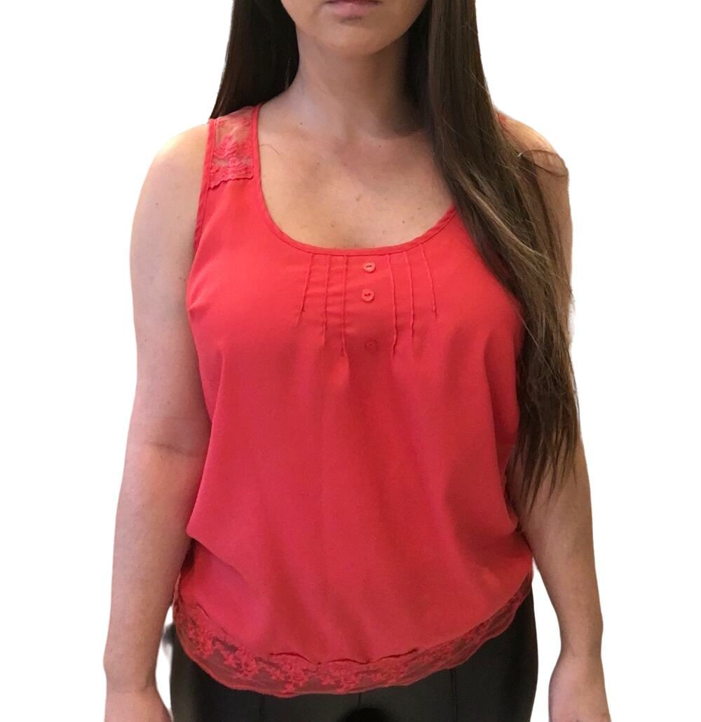 Forever 21 Red Tank Top Size Small Lace Floral Details Lightweight Blouse